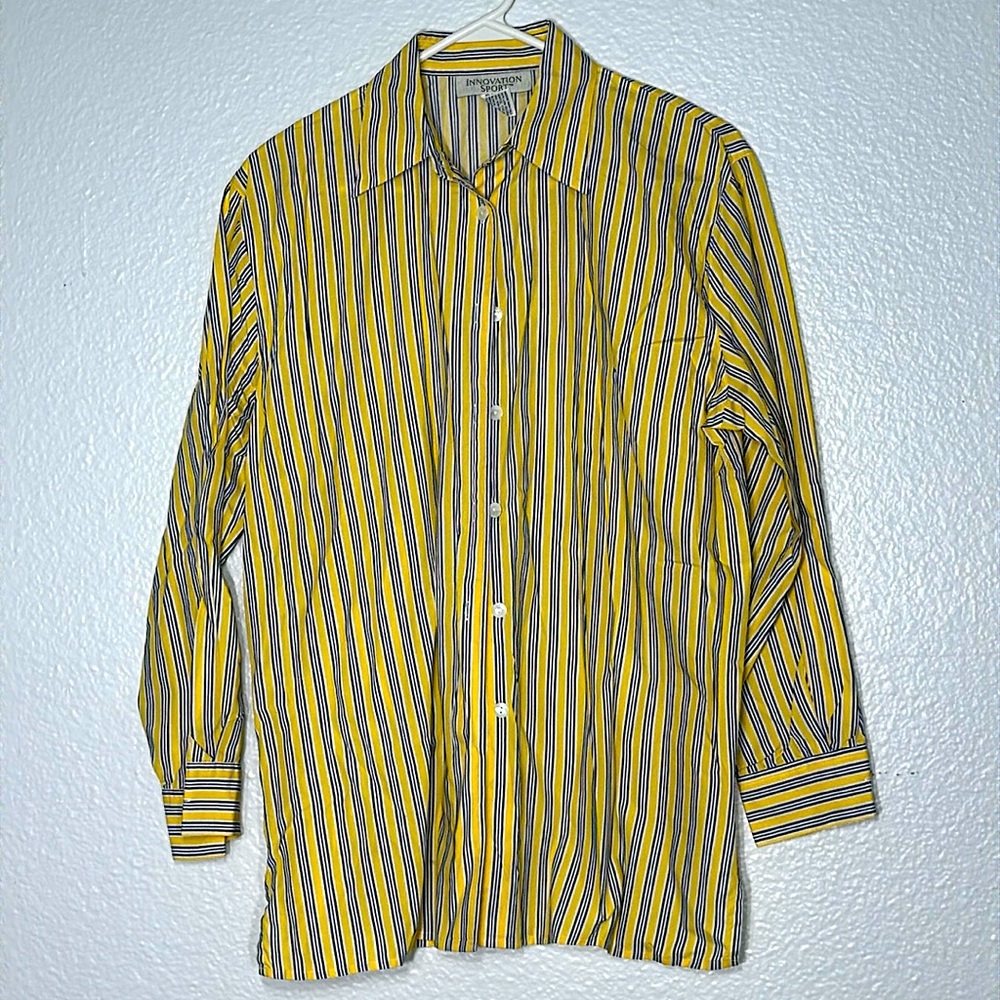 Innovation Sport Mustard Yellow Striped Long Sleeve Button Shirt | Size: S